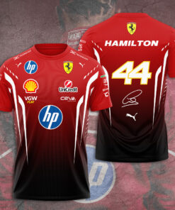 Lewis Hamilton Ferrari F1 Shirt – Scuderia #44 Red and Black Racing Jersey with Sponsor Logos