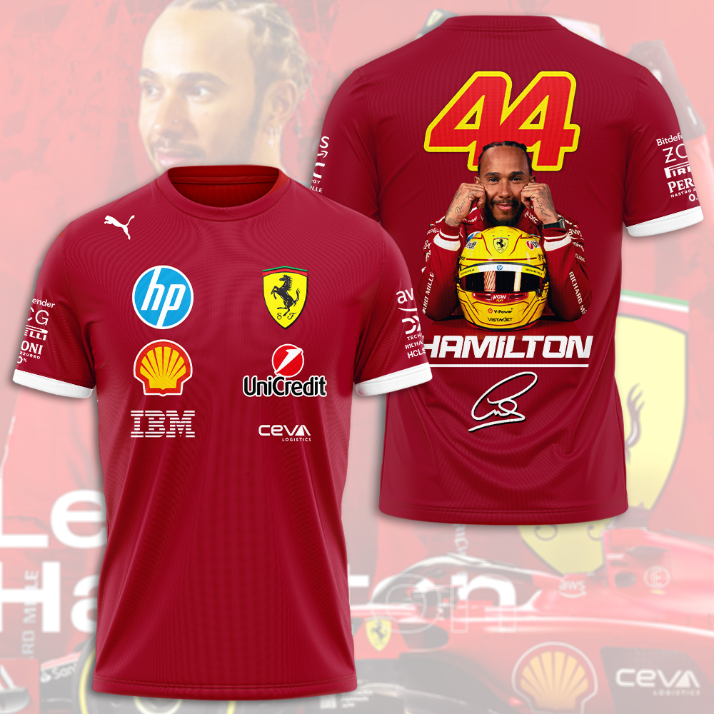 lewis hamilton ferrari f1 shirt scuderia 44 red racing t shirt with portrait helmet graphic