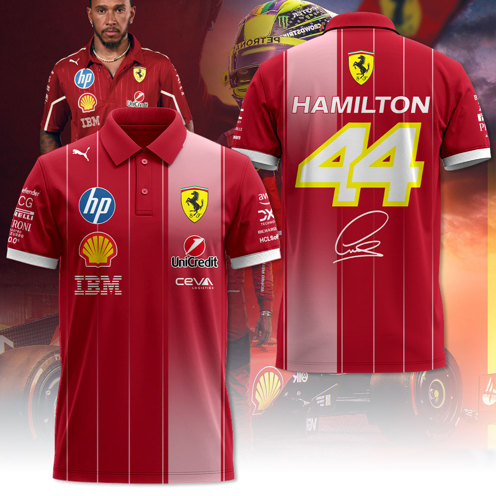 lewis hamilton ferrari polo shirt scuderia f1 44 red pinstripe racing polo with sponsor logos signature n1flm