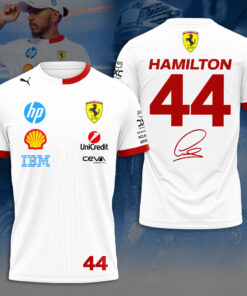 Lewis Hamilton Ferrari Shirt – F1 Scuderia Ferrari #44 Fan Jersey with Sponsors Logo