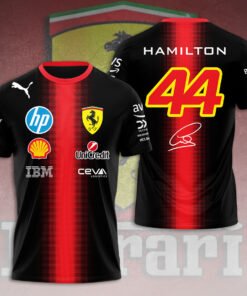 Lewis Hamilton Ferrari Shirt – Scuderia Ferrari F1 Black and Red Racing Jersey, Formula 1 Driver 44 Fan T Shirt