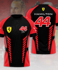 Lewis Hamilton Scuderia Ferrari 44 Jersey – Black Red Formula 1 Racing Shirt for Fans