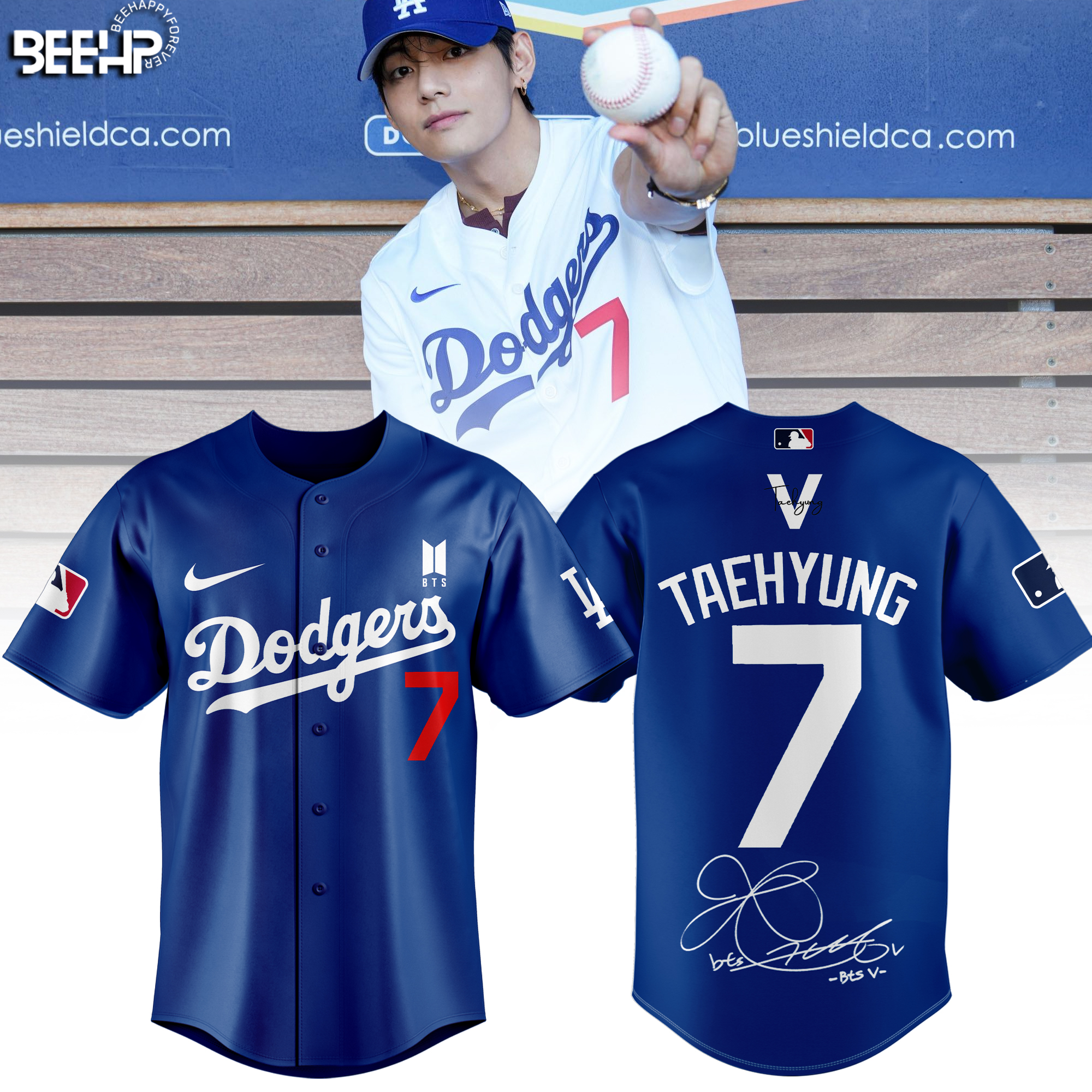 los angeles dodgers bts v taehyung 7 blue jersey limited edition signature s9pbh