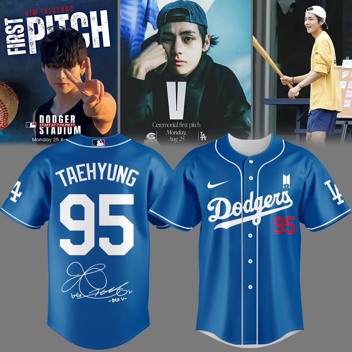 los angeles dodgers bts v taehyung 95 blue jersey limited edition signature