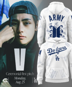 Los Angeles Dodgers BTS V Taehyung White Hoodie Limited Edition Army