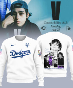 los angeles dodgers bts v taehyung white t shirt limited edition photo print 2 smim4