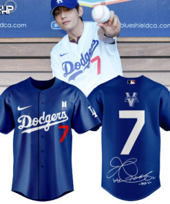 Los Angeles Dodgers x BTS V #7 Jersey Blue  – Limited Edition Baseball Shirt with Signature