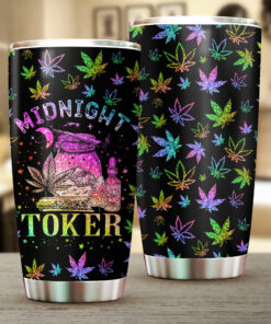 Midnight Toker Glitter Tumbler – Colorful Weed Leaf Cup, Funny Stoner Travel Mug, 420 Gift