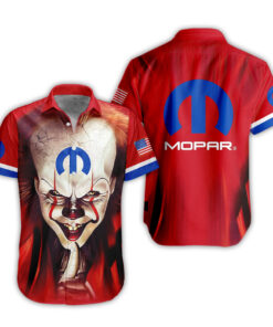 Mopar Halloween Shirt – Pennywise Clown Car Enthusiast Button Up Graphic Tee