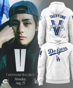 os Angeles Dodgers BTS V Taehyung White Hoodie Limited Edition Signature