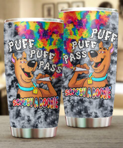 Puff Puff Pass Scooby A Doobie Tumbler – Funny Tie-Dye Weed Cup for Stoners & 420 Lovers