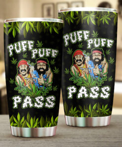 Puff Puff Pass Tumbler – Funny Stoner Cup, Weed Leaf Marijuana Travel Mug