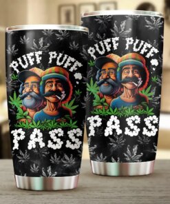 Puff Puff Pass Tumbler – Funny Weed Smoking Cup with Cannabis Design