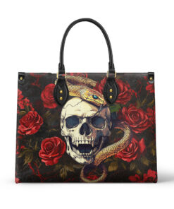 Serpent and Skull Gothic Leather Handbag – Red Rose Dark Fantasy Tote for Women
