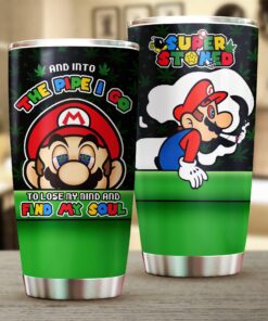 Super Stoned Mario Tumbler – Into The Pipe I Go Weed Cup