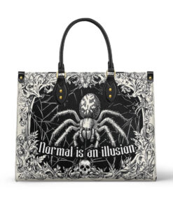 Web of the Unseen Gothic Leather Handbag – Spider, Skull & “Normal Is an Illusion” Purse