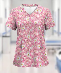 Breast Cancer Awareness Scrub - Warrior Survivor Hope & Pink Ribbon Top - Gift for Women RN LPN CNA