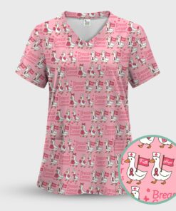 Breast Cancer Awareness Scrub Top - Cute Medical Uniform Scrub For Women - CNA RN LPN Gift