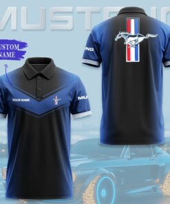 Custom Mustang Polo Shirt – Blue Black Personalized Ford Mustang Shirt