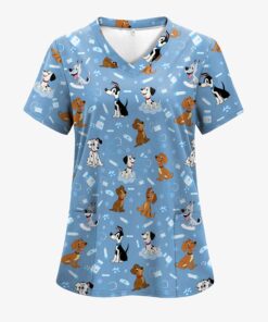 Cute Cartoon Dog Scrubs Top - Fun Puppy Pattern Medical Shirt for Veterinarians, Vet Techs, Animal Lovers - Pet Care Workwear Gift