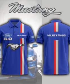 Ford Mustang 5.0 Polo Shirt – Blue Racing Stripe Mustang Shirt