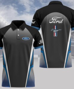 Ford Mustang Racing Polo Shirt – Black Gray Blue Motorsport Style