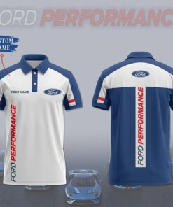 Ford Performance Custom Name Polo Shirt – White & Navy Racing Style