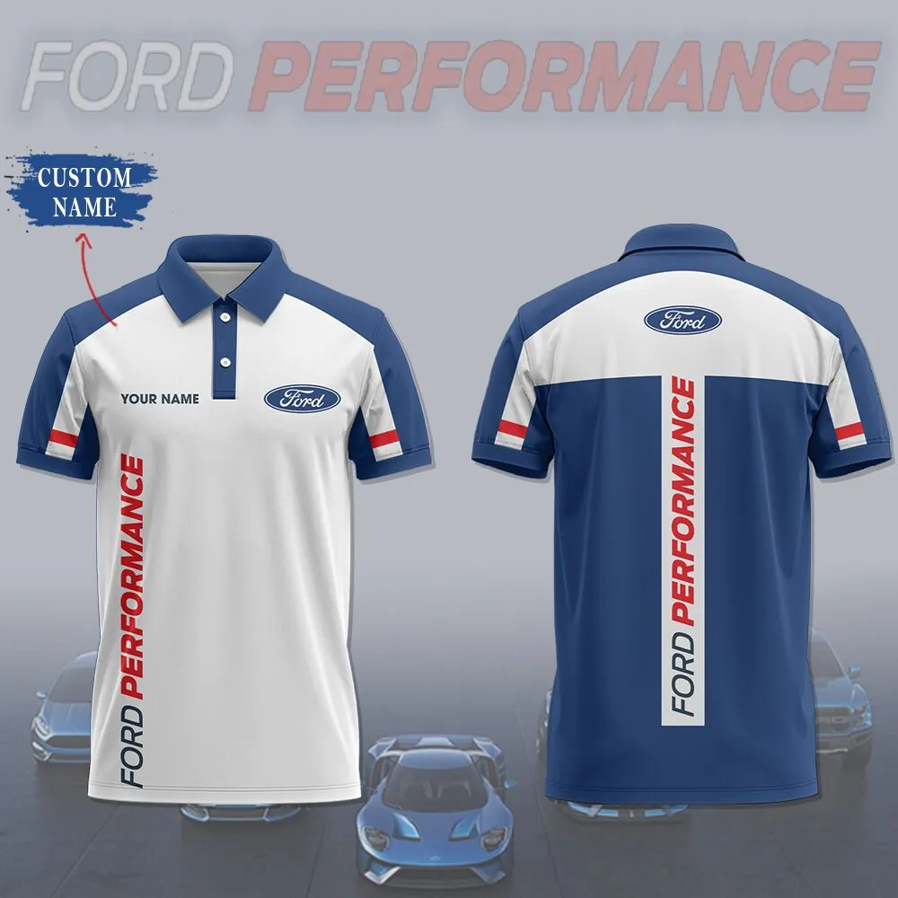 ford performance custom name polo shirt white navy racing style 1f4o4