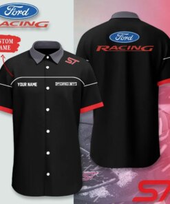 Ford Racing ST Custom Button Shirt – Black Red Short Sleeve