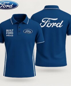 Men's Ford Built Proud Polo Shirt – Blue Short Sleeve Car Logo Top