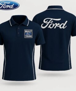 Men's Ford Built Tough Polo Shirt – Navy Blue Short Sleeve with White Trim