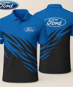 Men's Ford Mustang Polo Shirt – Blue and Black Short Sleeve Racing Style