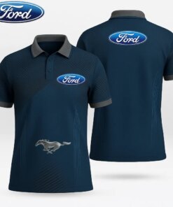 Men's Ford Mustang Polo Shirt – Blue Short Sleeve Car Logo Top