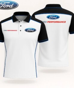 Men's Ford Performance Polo Shirt – White and Black Short Sleeve Racing Top