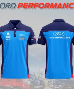 Men's Ford Performance Racing Polo Shirt – Blue Navy Short Sleeve with Sponsor Logos