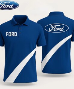 Men's Ford Polo Shirt – Blue Short Sleeve with White Racing Stripe