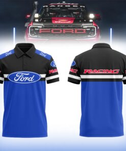 Men's Ford Racing Polo Shirt – Black and Blue Short Sleeve Car Logo Top