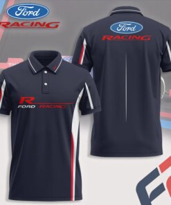 Men's Ford Racing Polo Shirt – Navy Blue Short Sleeve Car Logo Top