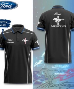 Personalized Ford Mustang Polo Shirt – Custom Name Black Short Sleeve Car Logo