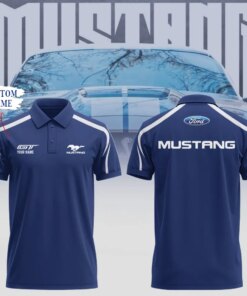 Personalized Ford Mustang Polo Shirt – Custom Name Navy Blue Short Sleeve