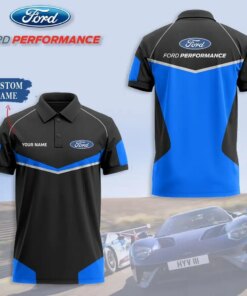 Personalized Ford Performance Polo Shirt – Custom Name Black and Blue Short Sleeve