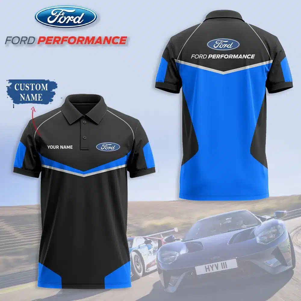 personalized ford performance polo shirt custom name black and blue short sleeve pm2gy