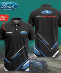 Personalized Ford Performance Polo Shirt – Custom Name Black Short Sleeve Racing Style