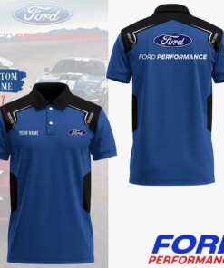 Personalized Ford Performance Polo Shirt – Custom Name Blue and Black Short Sleeve