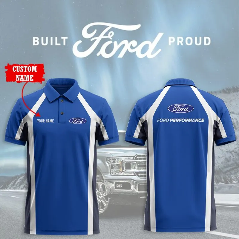 personalized ford performance polo shirt custom name blue and white short sleeve z4t11