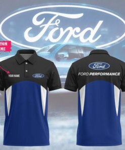 Personalized Ford Performance Polo Shirt – Custom Name Blue Black Racing Style