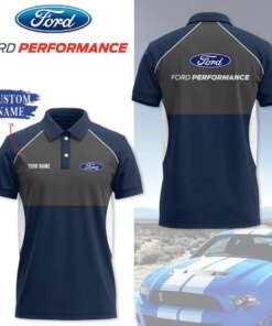 Personalized Ford Performance Polo Shirt – Custom Name Navy and Gray Short Sleeve