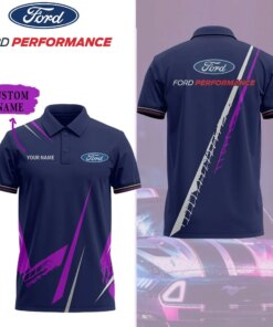 Personalized Ford Performance Polo Shirt – Custom Name Navy Purple Racing Style