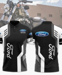 Personalized Ford Polo Shirt – Custom Name Black White Racing Style Short Sleeve