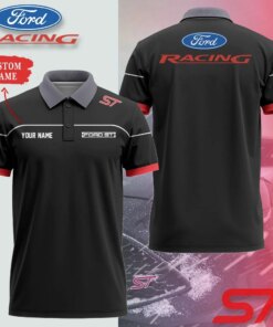 Personalized Ford Racing ST Polo Shirt – Custom Name Black Short Sleeve